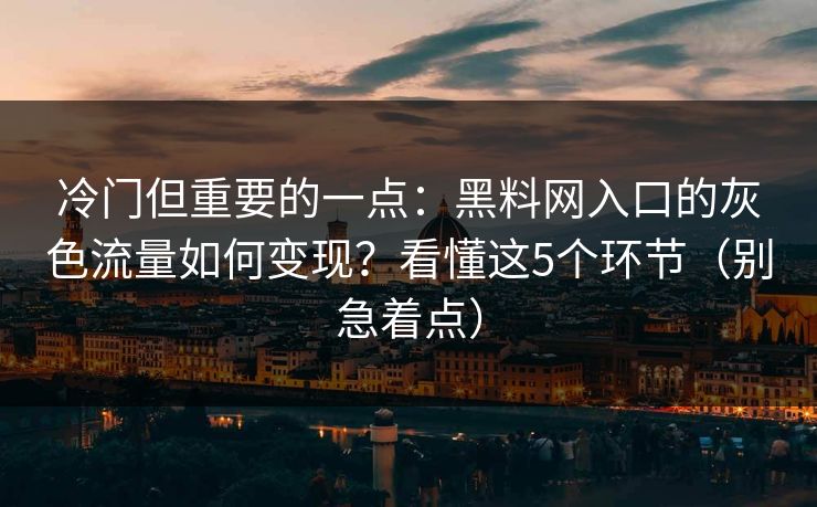 冷门但重要的一点：黑料网入口的灰色流量如何变现？看懂这5个环节（别急着点）